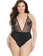 Black Sheer Stretch Nylon/Knit Crotchless Teddy