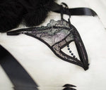 Black/Silver Metallic Scallop Stretch Lace Crotchless G-string