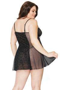 Black Velvet Flocked Mesh/Mesh Chemise