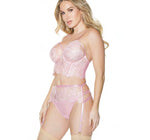Eyelash Lace/Mesh Longline Bra, Garter Belt & Panty