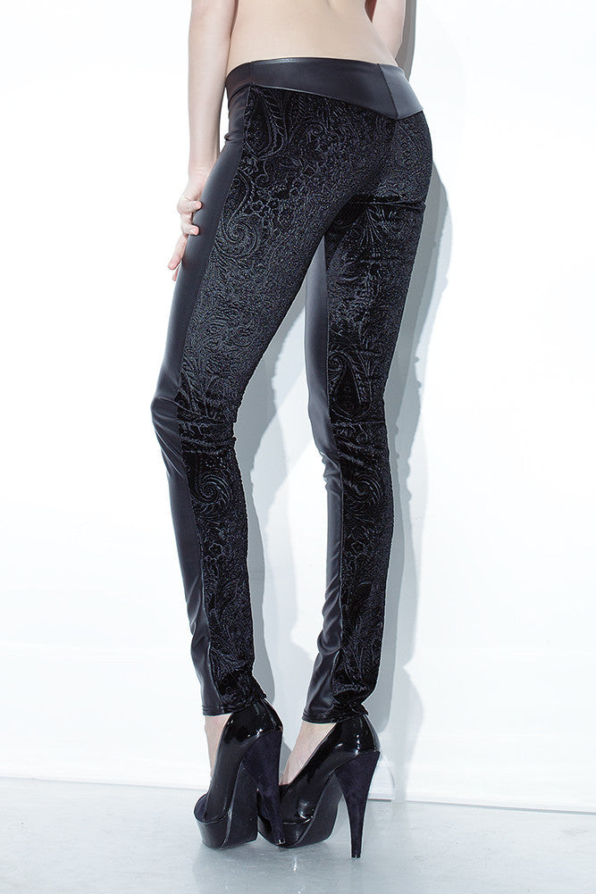 Embossed Velvet & Matte Wetlook Pants